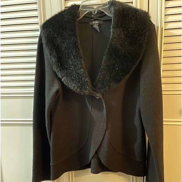 Alfani Black Cardigan Jacket With Faux Fur Collar. - Picture 5 of 7